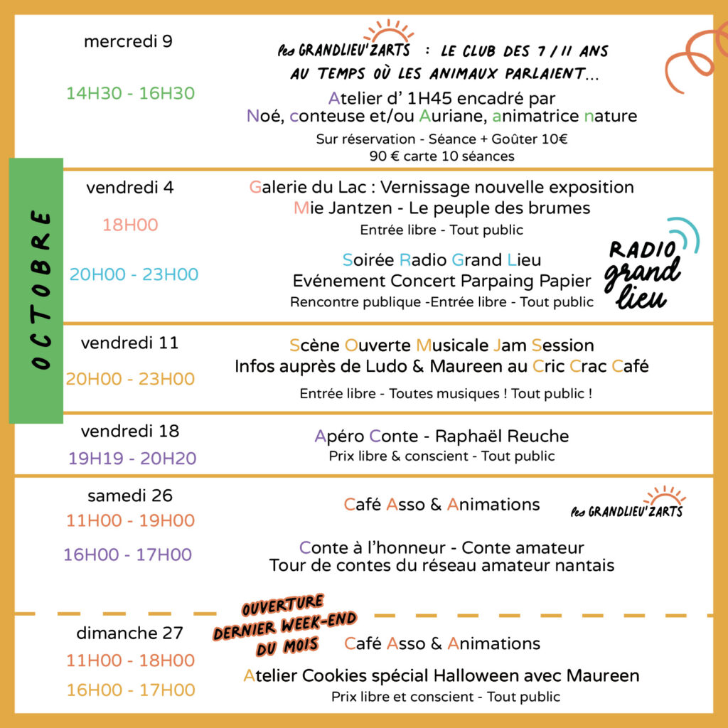 Programme OCTOBRE au Grand Lieu du Conte