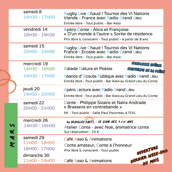 Le Grand Lieu du Conte programme de mars 2025